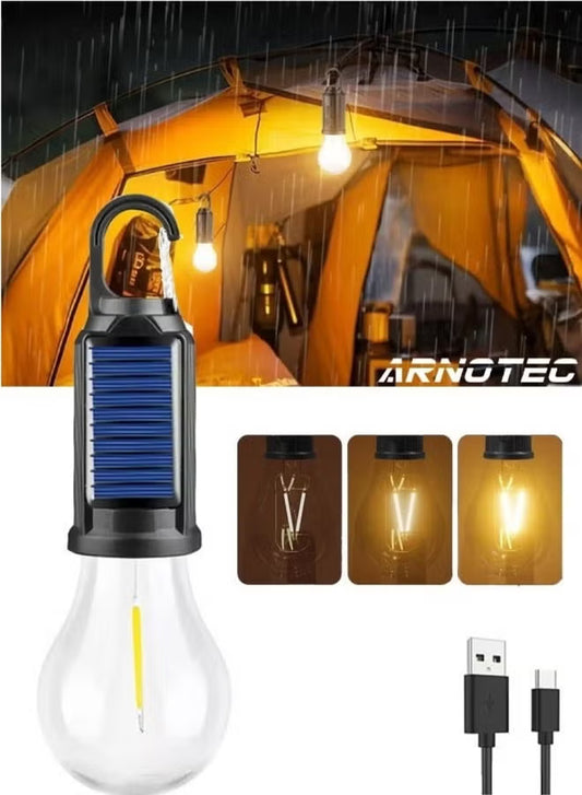 Solar Rechargeable Camping Light, Portable LED Tent Lantern with 3 Brightness Modes, Waterproof Outdoor Lamp with Type-C & Solar Charging, Lightweight Hanging Lantern for Hiking, Camping, Emergency & Home Use (1 Pack)