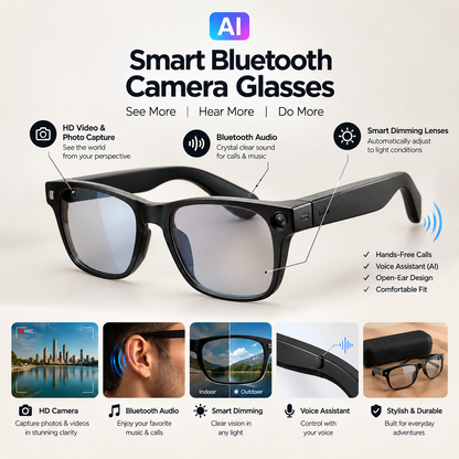 AI Smart Bluetooth Camera Glasses – Audio, HD Video & Smart Dimming Lenses