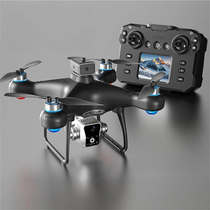KY102 Drone with Screen Controller with SD card, Brushless Motor, Optical Flow Localization, Active Obstacle Avoidance, 2 batteries, One Key Take Off/Landing. (2 batteries - Black)