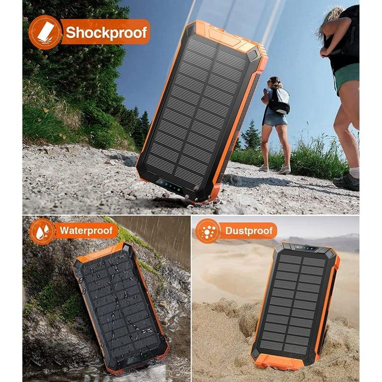 Solar Power Bank 36000mAh, Qi Wireless Solar Charger Built in 4 Cables, IPX4 Waterproof Battery Pack with 3 Input & 6 Output, LED Flashlight/Carabiner, suitable for Hiking Camping Adventure(Orange)