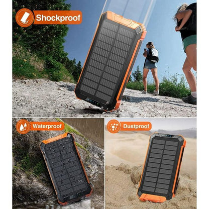Solar Power Bank 36000mAh, Qi Wireless Solar Charger Built in 4 Cables, IPX4 Waterproof Battery Pack with 3 Input & 6 Output, LED Flashlight/Carabiner, suitable for Hiking Camping Adventure(Orange)