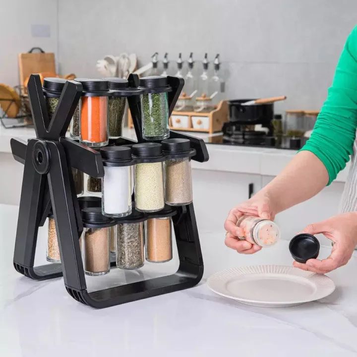 Spice Rack Organizer with 18 Glass Spice Jars